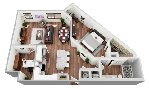 Floor plan for 1 bed, 1 bath, 1008 sqft